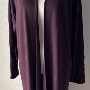 J. Jill Luxe Tencel Dark Fig Hooded Cardigan Sz L Side Slits and Pockets. NWT